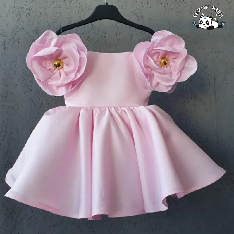 LEZONKIDS - Vestido de Princesa para Meninas com Manga Bufante e Flores, Vestido de Festa para Meninas